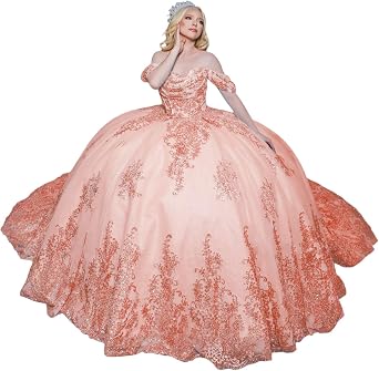 Sparkly Lace Appliques Quinceanera Dresses Beaded Off Shoulder Sweet 16 Dresses Ruched Tulle Quince Dress with Train