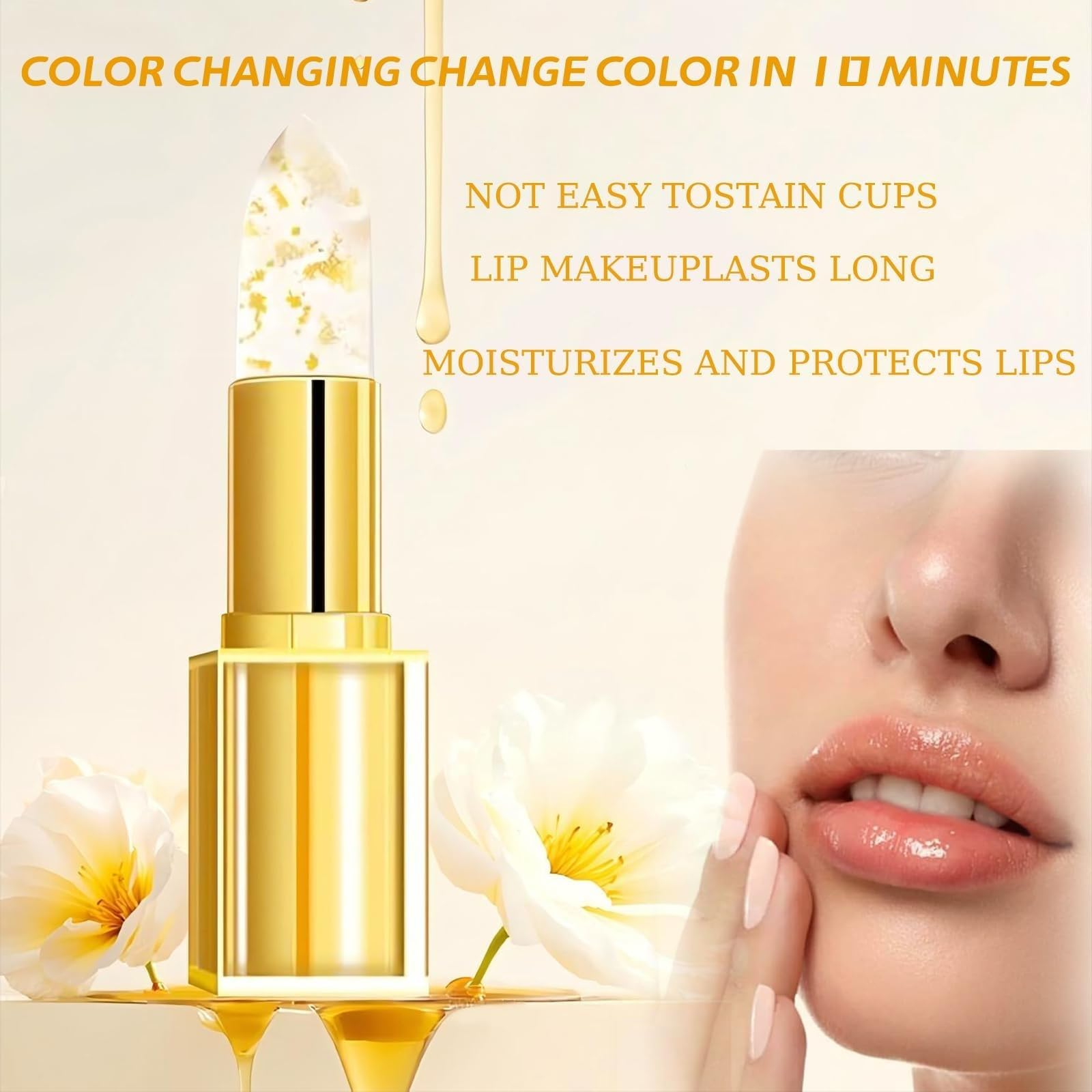 Lápiz Labial con Cambio de Temperatura, Labial de Larga Duración, Bálsamo Labial Transparente Dorado, Labial con PH Adaptable, Bálsamo Labial que cambia con la Temperatura (1PC) — view 6