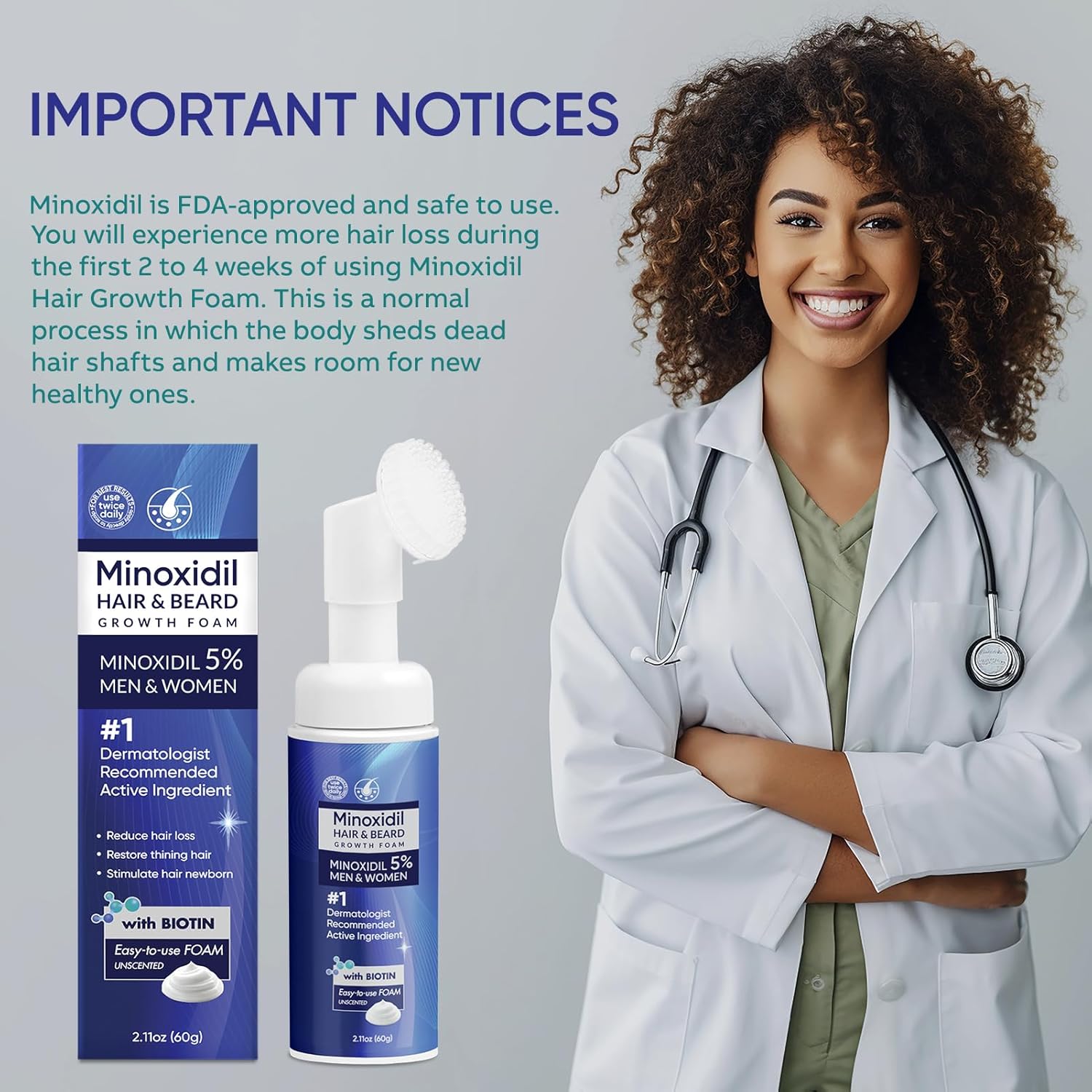 5% Minoxidil Foam for Men & Women, Minoxidil For Women Hair Growth, Extra Strength Hair Regrowth Treatment, Lightweight Non-Drip Formula for Scalp & Beard, 180ml (3 Packs) - Image 6