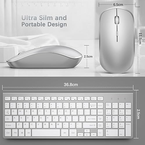 Miniatura 5 de J JOYACCESS Teclado de mouse inalámbrico, combo inalámbrico de 2.4 G con teclado numérico, clics silenciosos y duraderos para