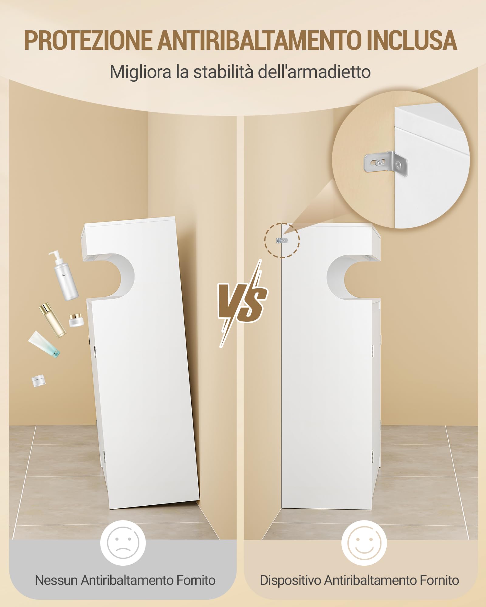 Hzuaneri Mobile da Bagno, mobiletto bagno con 2 cassetti e 2 ante, design semplice e moderno, con ripiani regolabili, per Bagnos, Soggiorno, Ingresso, Cucina, 30 × 60 × 90 cm, Bianco lino, SC63903X