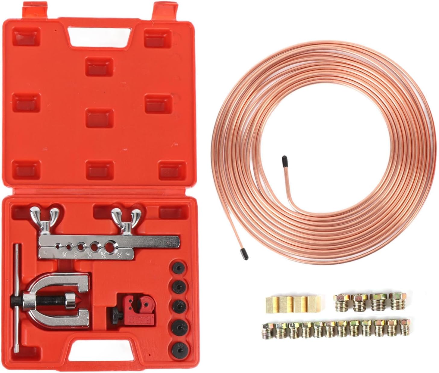 Luocute Brake Line Flaring Tool Kit 3/16in 1/4 Copper Coated Steel Tools Set for Single Double Flares CT-2032D