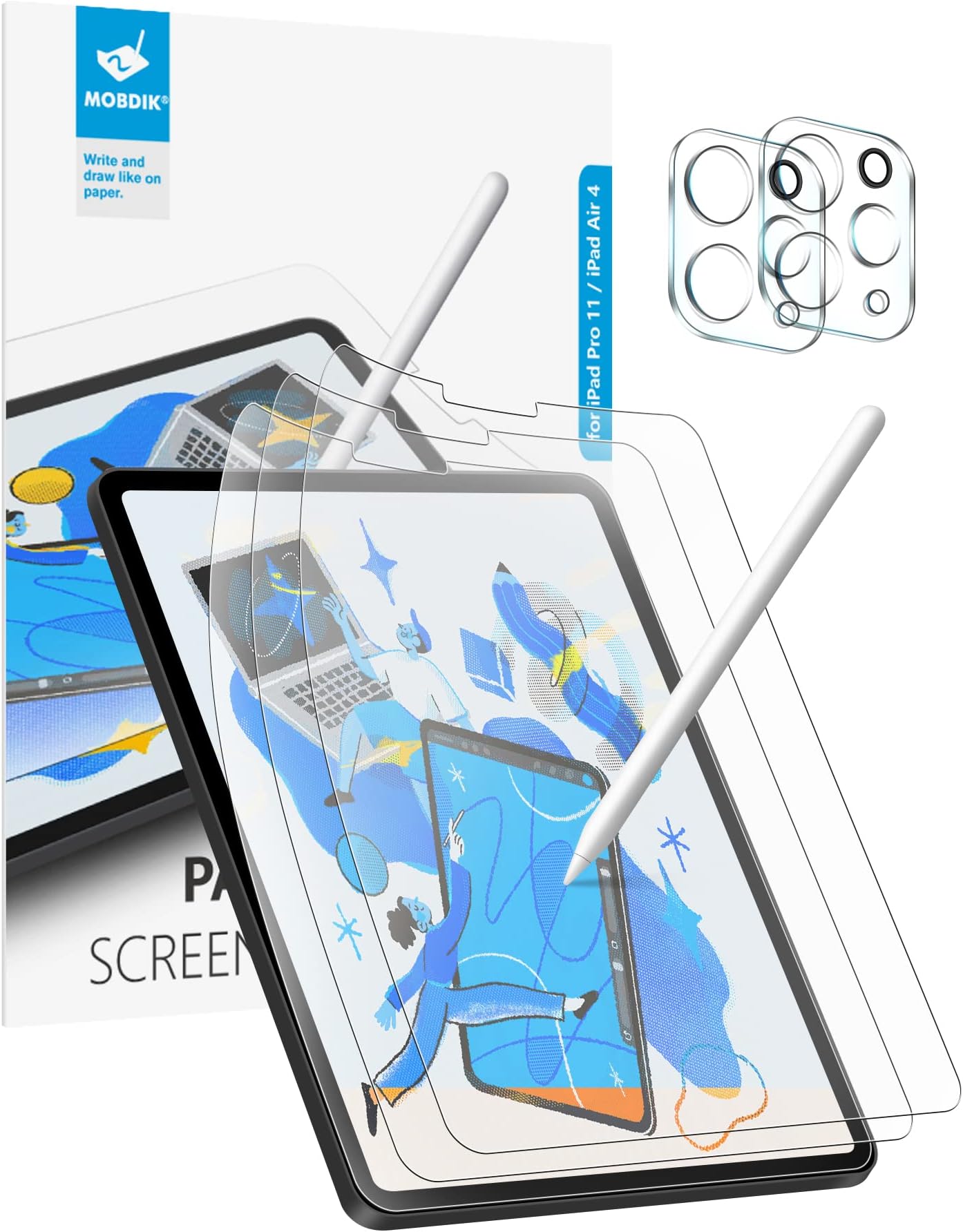 MOBDIK [3+2 PACK Paperfeel Screen Protector Compatible with iPad Pro 11 (2022 & 2021 & 2020) with Camera Lens Protector, Anti-Glare, Suitable for Writing - Camera Lens Protector Transparent