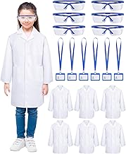 Unittype 6 Sets 18 Pcs White Kids Lab Coats Bulk Children Girl Doctor Scientist Costume Lab Coat with Goggles Card Holder (Small)