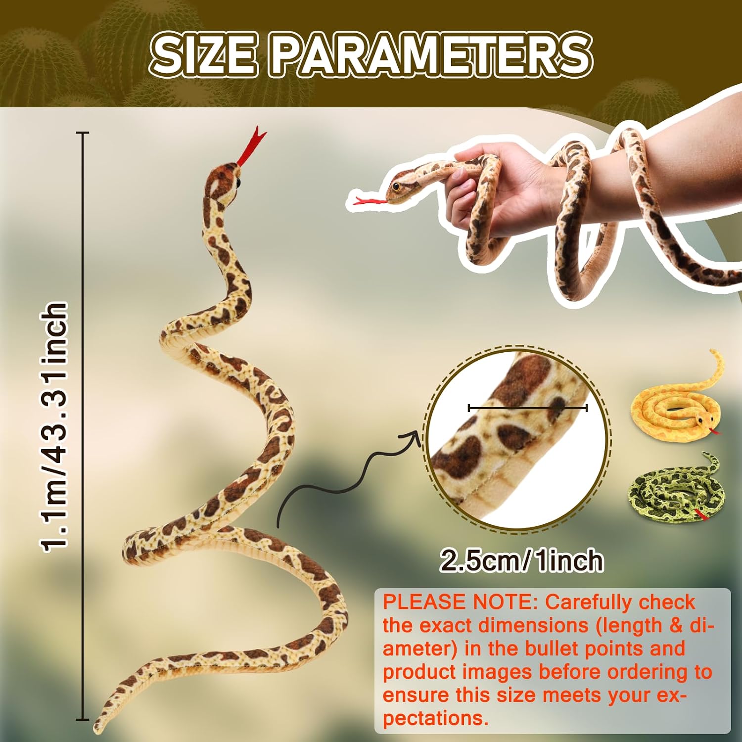 HWD 3.6 ft Long Realistic Snake Stuffed Animal, Soft Cuddly Plushie Toys image 3