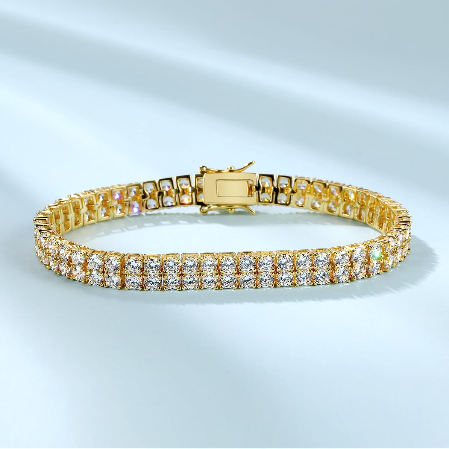 Tennis Bracelet for Women|2 Row 3MM Simulate Diamond Bracelets|4-Prong-Setting CZ|18k White/Yellow Gold Plated Wedding Engagement Bracelet|Size 6-8.5 Inches