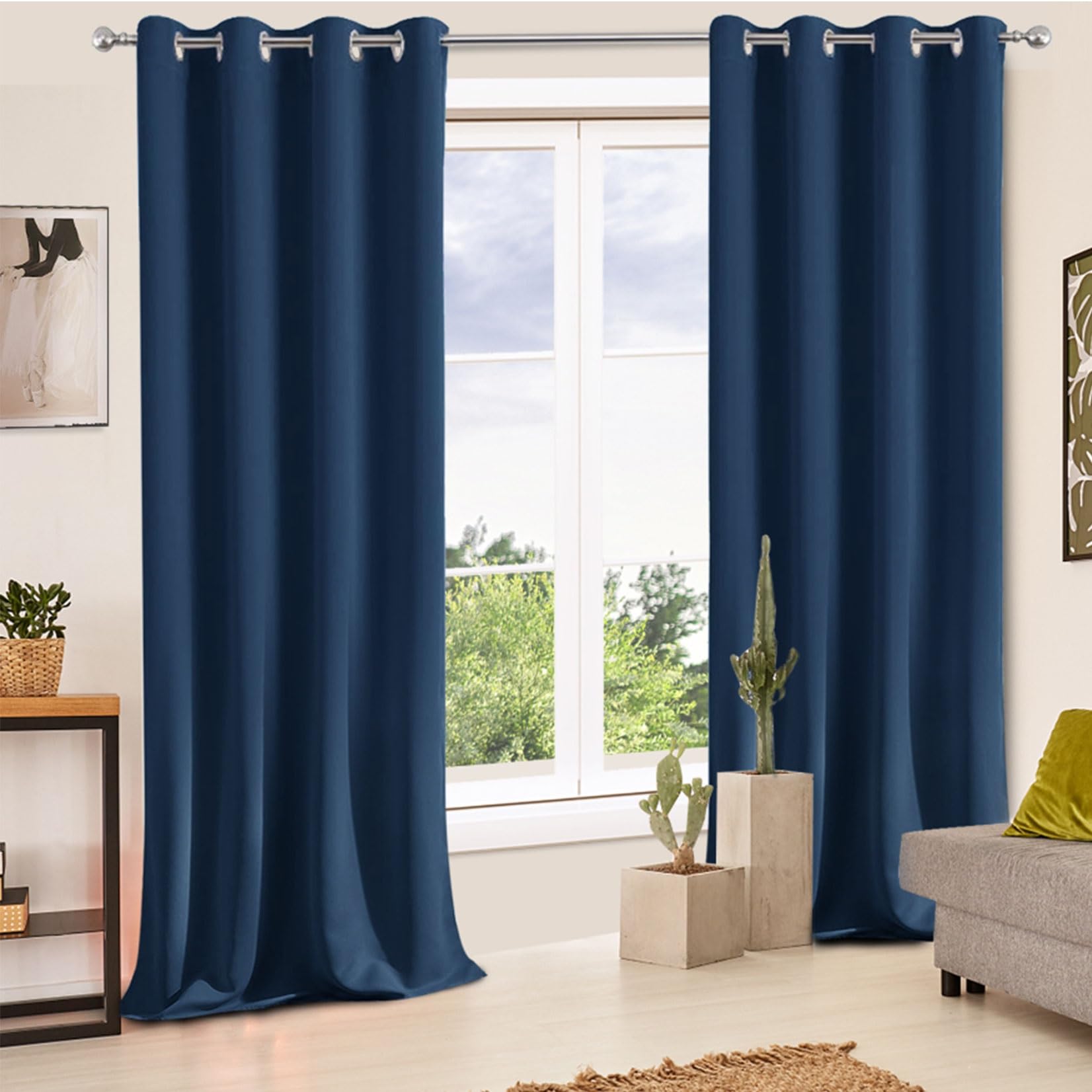 Tende Oscuranti 200 x 235 cm Termiche Moderne Eleganti Tenda Coprenti Tinta Unita con Anelli per Camera da Letto e Soggiorno, Blu Scuro