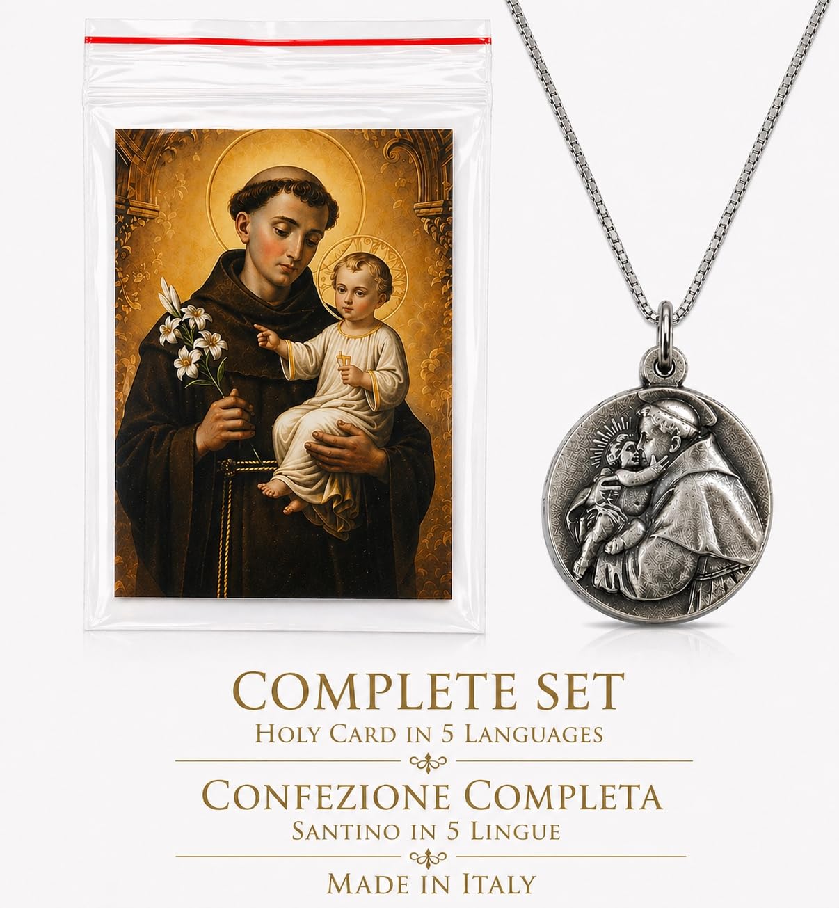 I G J MÉDAILLE DE SAINT ANTOINE DE PADOUE ET L'ENFANT JÉSUS AVEC CHAÎNE - LES MÉDAILLES DES SAINTS PATRONS
