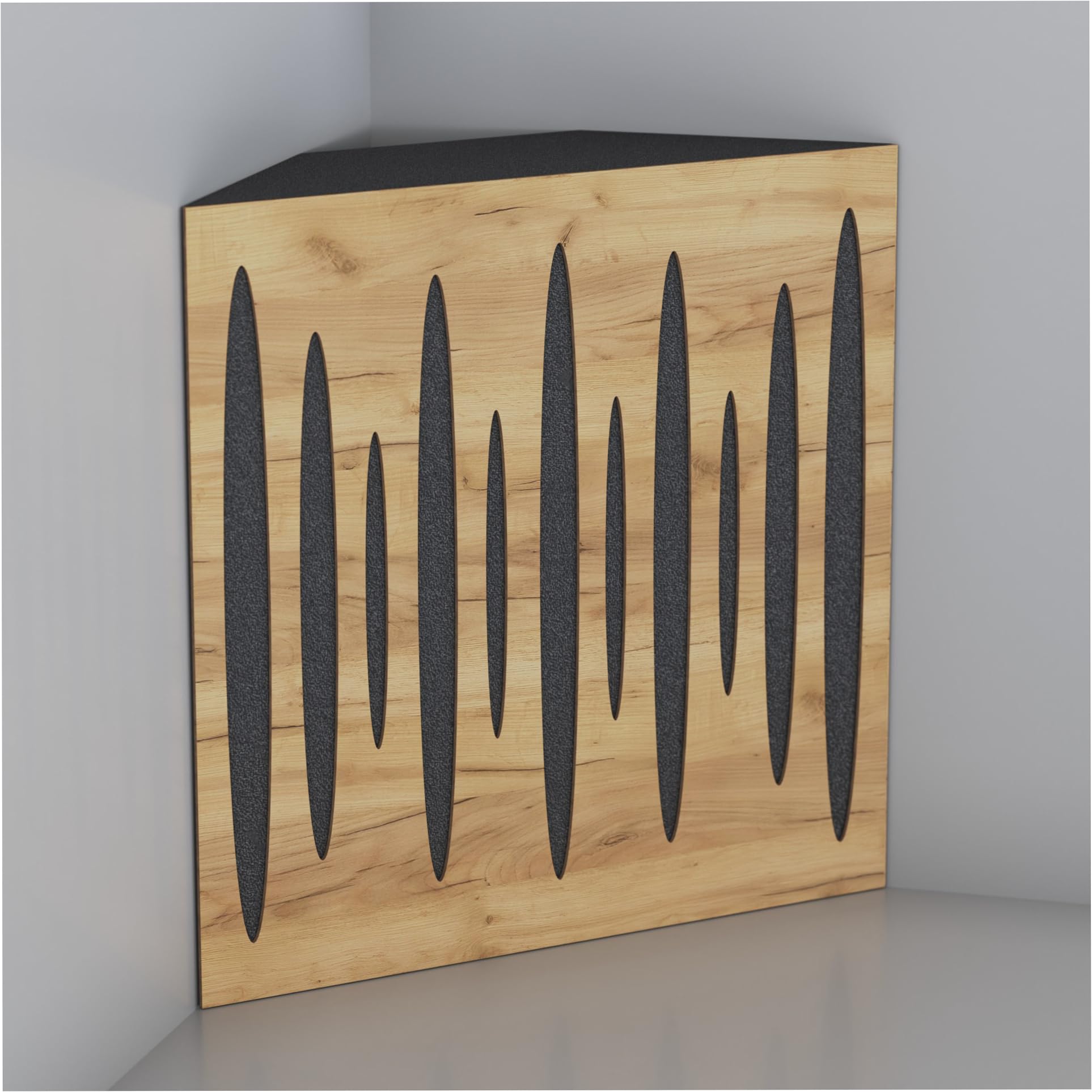 4er-Pack – Akustik-Eck-Bassfalle | 50x50x10cm | Akustikbehandlung für Aufnahmestudios | Schalldämmung - Absorption - Diffusion - Reflexion | Farbe: [x4 PULSE-100mm | Eiche]