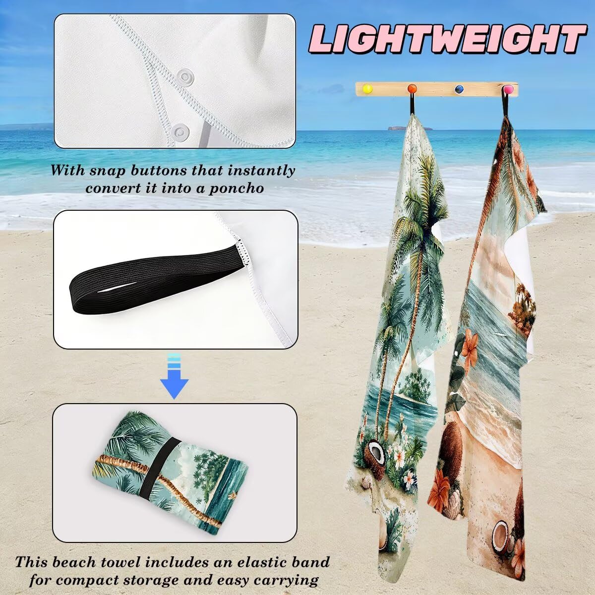 Juego de 2 Toalla Playa Grande 100x200 cm, Secado Rapido Toalla Microfibra Gimnasio, Antiarena Toallas de Playa Coco, Grande Ligera Compacta Toallas Microfibra Mujer Hombre para Viaje Piscina -5096