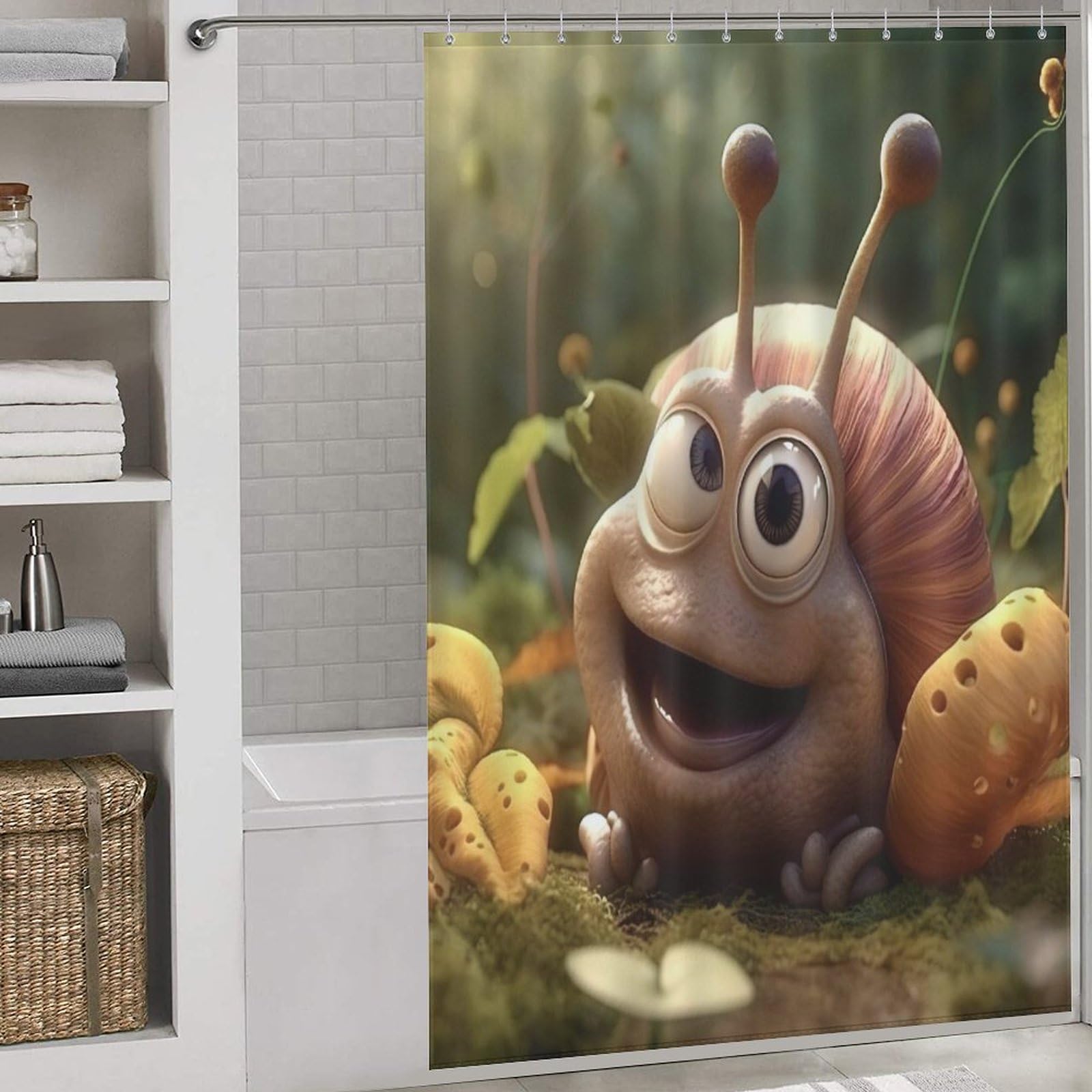 Rideau de douche imperméable escargots facile à nettoyer avec crochets pour sol toujours sec