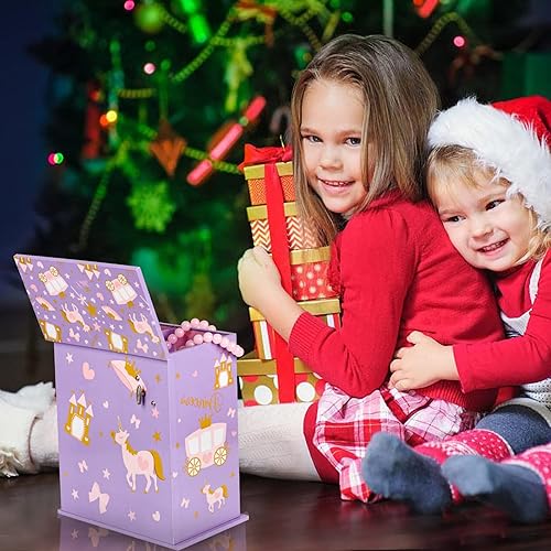 Vista 6 de efubaby Joyero mejorado para niñas de 5 capas con puerta batiente, diseño de unicornio y castillo, juego de joyas de unicornio, incluye joyero