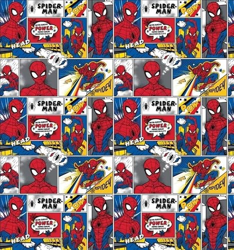 Camelot Multicolor (Spider-Man Themed) Marvel Spider-Man Cotton Print Fabric Collection - 112Cm Wide - Fabric By The Metre (100% Cotton Fabric - Ideal For Crafts, Quilting, Children's Dressmaking) (Comic Strip)