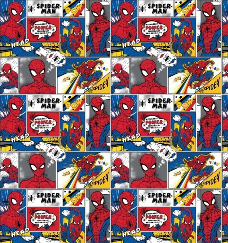 CamelotMarvel Spider-Man Cotton Print Fabric Collection - 112cm Wide - Fabric by The Metre (100% Cotton Fabric - Ideal for Crafts, Quilting, Children's Dressmaking) (Comic Strip)