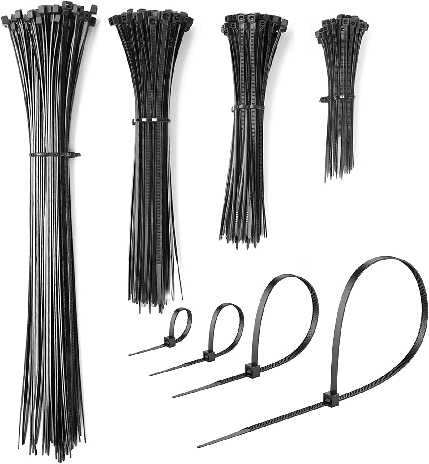 Zip Ties Assorted Sizes 400 Pack 4+6+8+12 Inch Cable Ties
