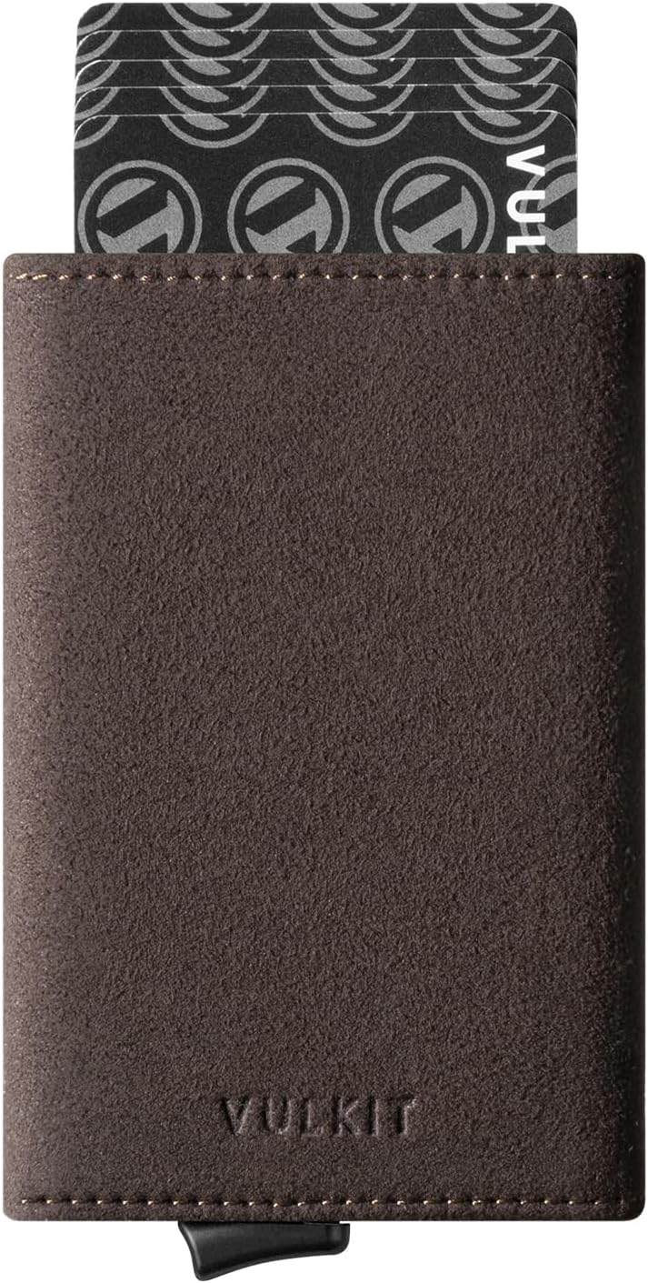 Credit Card Holder RFID Blocking Mens Leather Bifold Card Wallet Automatic Pop Up for 9 Cards with ID Window & Coin Pocket