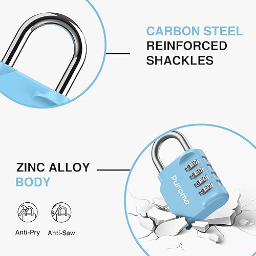 Miniatura 5 de Puroma Paquete de 2 Candado de Combinación para Casillero de 4 Dígitos Impermeable para Exteriores para Escuela, Gimnasio, Deportes, Valla, Caja de