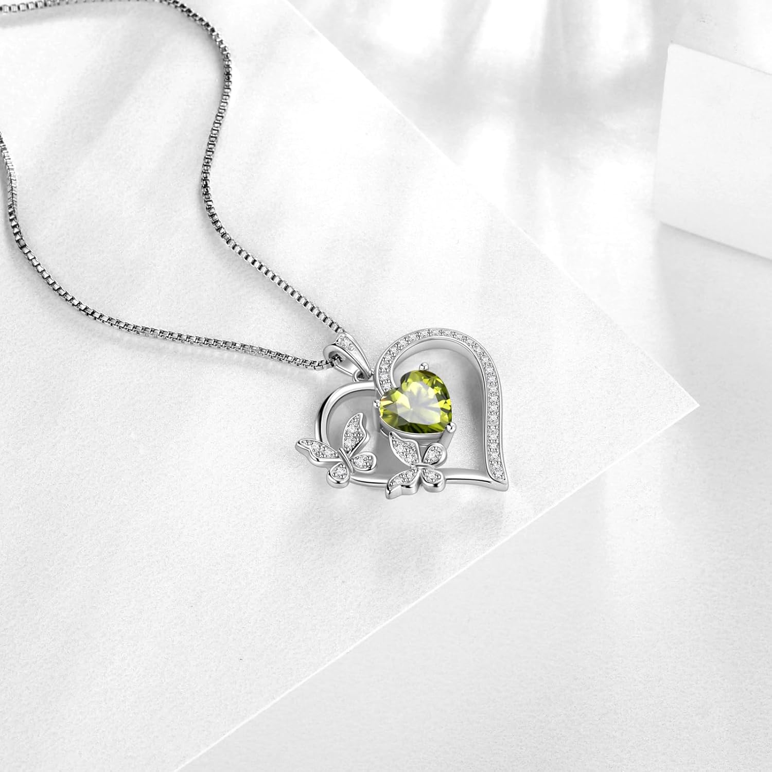 Aurora Tears Heart Butterfly Pendant Necklace - 925 Sterling Silver Birthstone Heart Crystal Necklace Gifts for Women Jewelry Mothers Day Valentines Birthday Gifts for Girls - Image 3