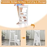 DORTALA 3 Tabouret pliant à pas, banc de chaise à étrier multifonctionnel en bois de caoutchouc, siège utilitaire portable, sac à fleurs, conception légère avec poignée, 200 Capacité de bibliothèque en livres, maison (blanc)