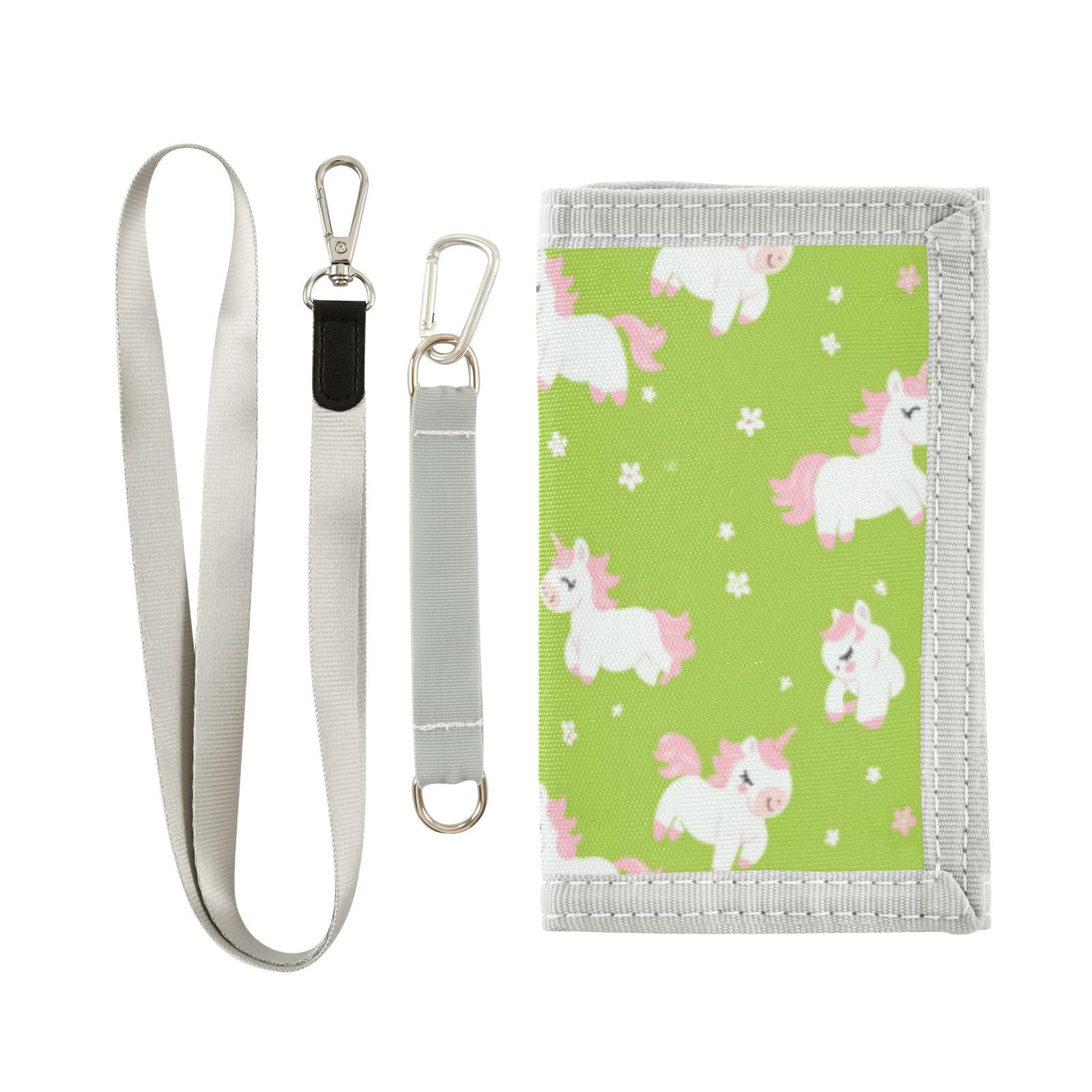 Wusikd Cute Unicorns Kids Wallet for Boys Girls Green Pink Toddler Trifold Wallet Novelty Wallet for Teens Women Men