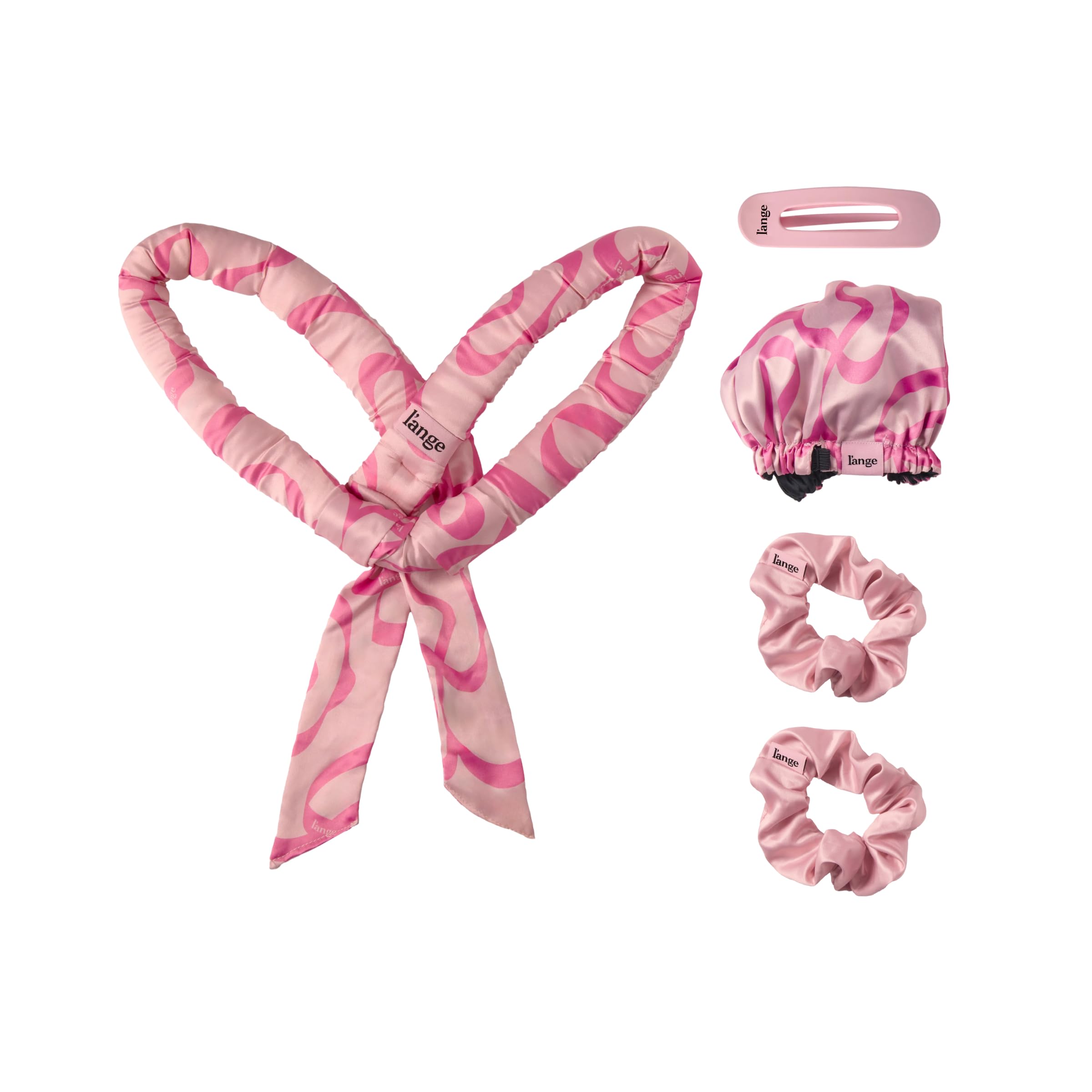 LANGE HAIR Satin Heatless Curls Set Soft Curling Rod with 2 Satin Scrunchies Adjustable Bonnet for Overnight Curls