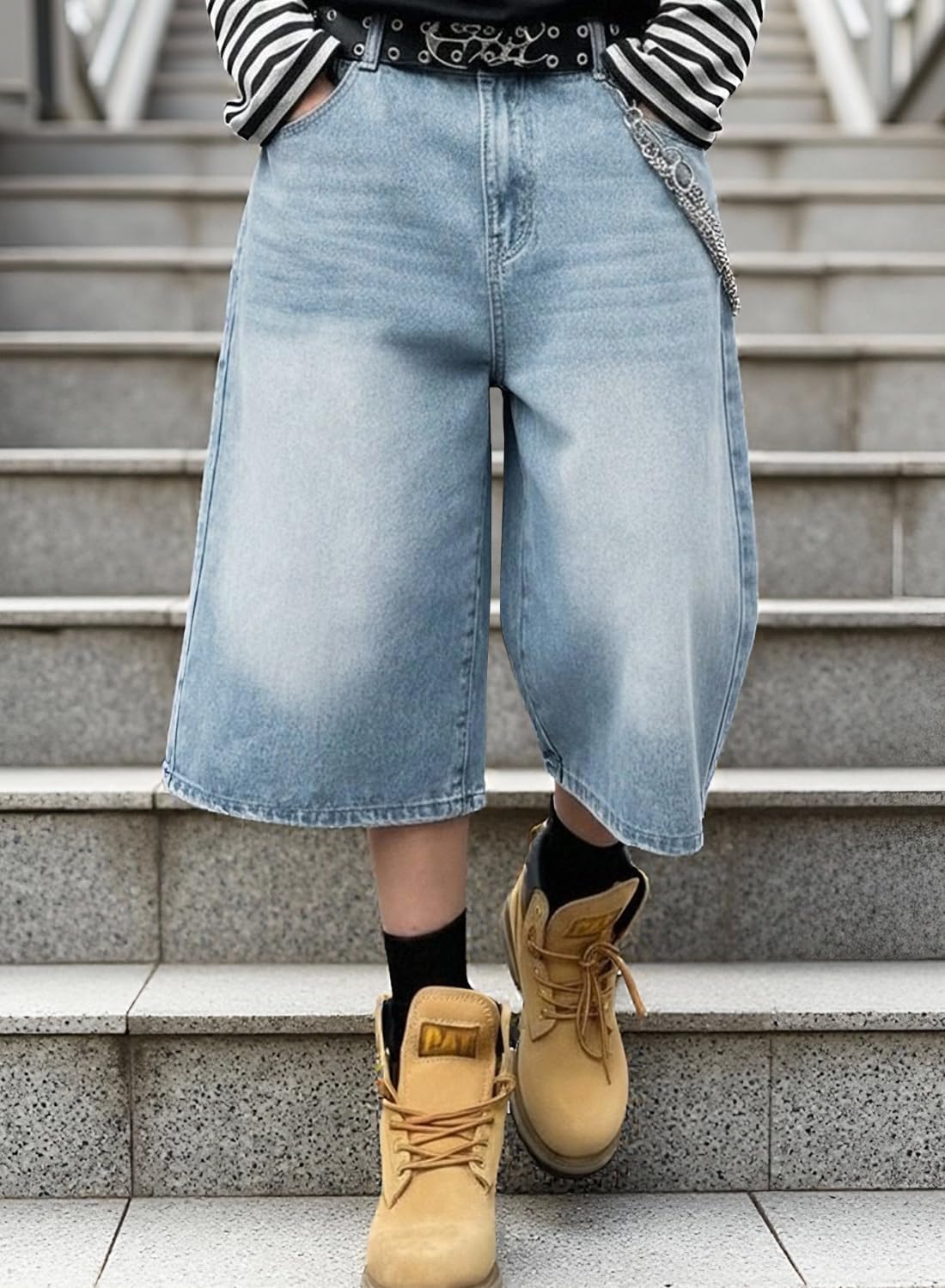 HUNGSON Mens Baggy Jean Shorts for Men Women Loose Fit Long Y2k Skater Vintage Plain Jorts Casual Wide Leg 16.5 Inch Inseam
