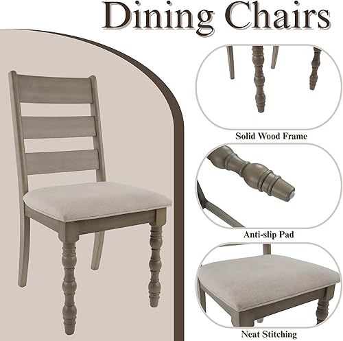 Miniatura 6 de Juego de 4 sillas de comedor estilo granja, sillas de cocina con marco de madera maciza con patas romanas, moderna silla tapizada de tela de