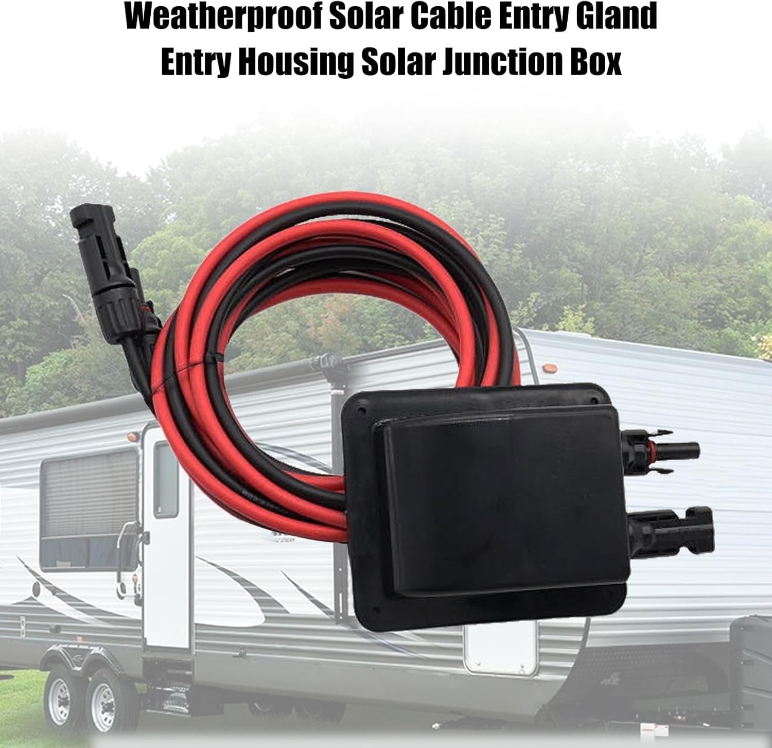Weatherproof Solar Cable Entry Gland Entry Housing Solar Junction Box Fits for RV,Vehicles, Boats,Through RV Roof Solar Entry Housing with 10Ft 10AWG Solar Extension Cable