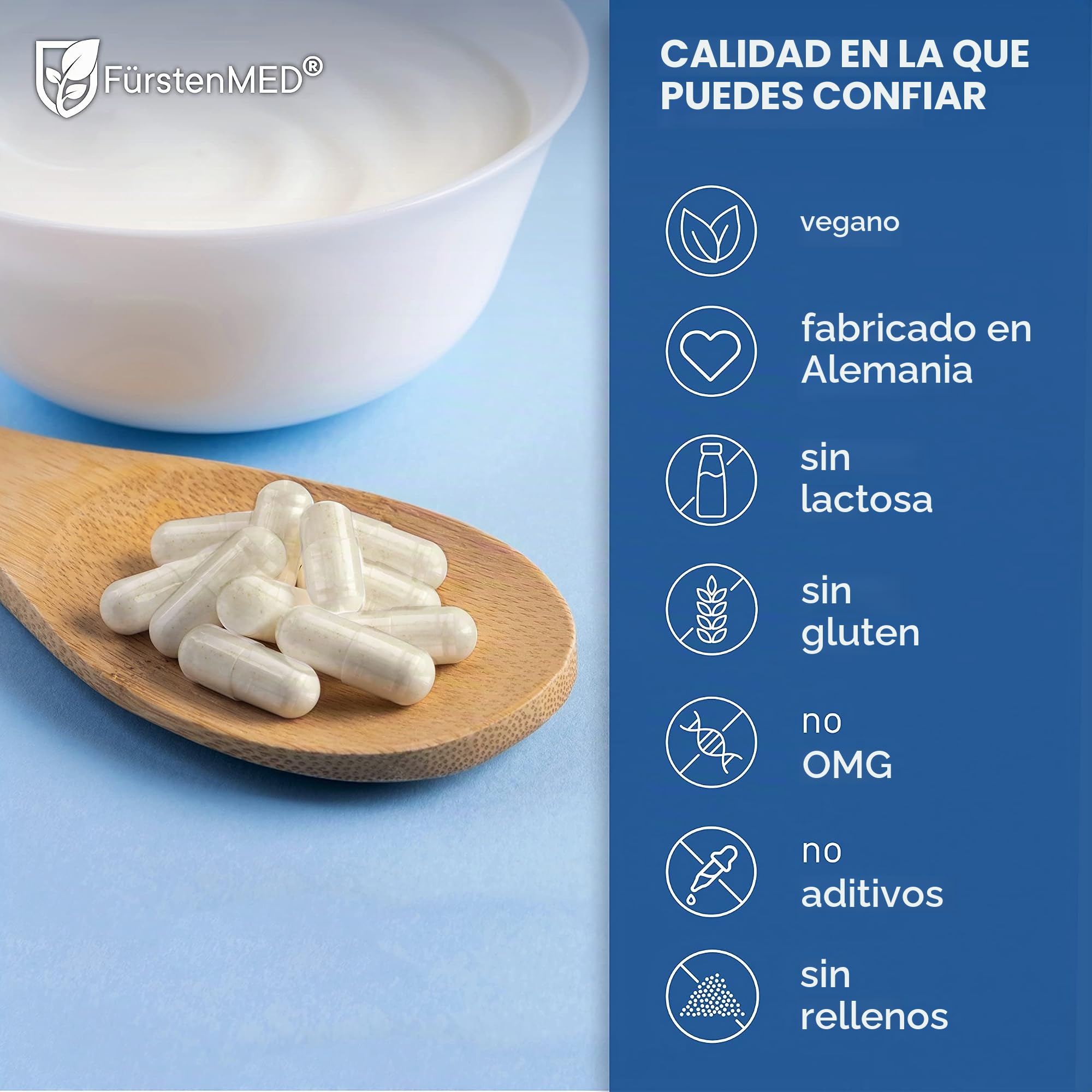 FürstenMED® Bifidoflor HIT - Lactobacillus y Bifidobacterium Cápsulas - 60 Cápsulas gastrorresistentes con inulina como caldo de cultivo - Probado en laboratorio, vegano y sin aditivos