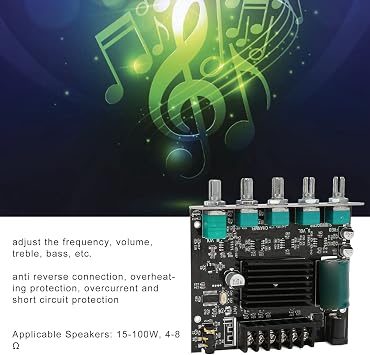 Sxhlseller ZK-MT21 2.1 Channel Bluetooth 5.0 Amplifier Board, 50W X2 + 100W Subwoofer Amp Module with Treble & Bass Control for DIY Speakers - DC 12V-24V Stereo Audio Receiver