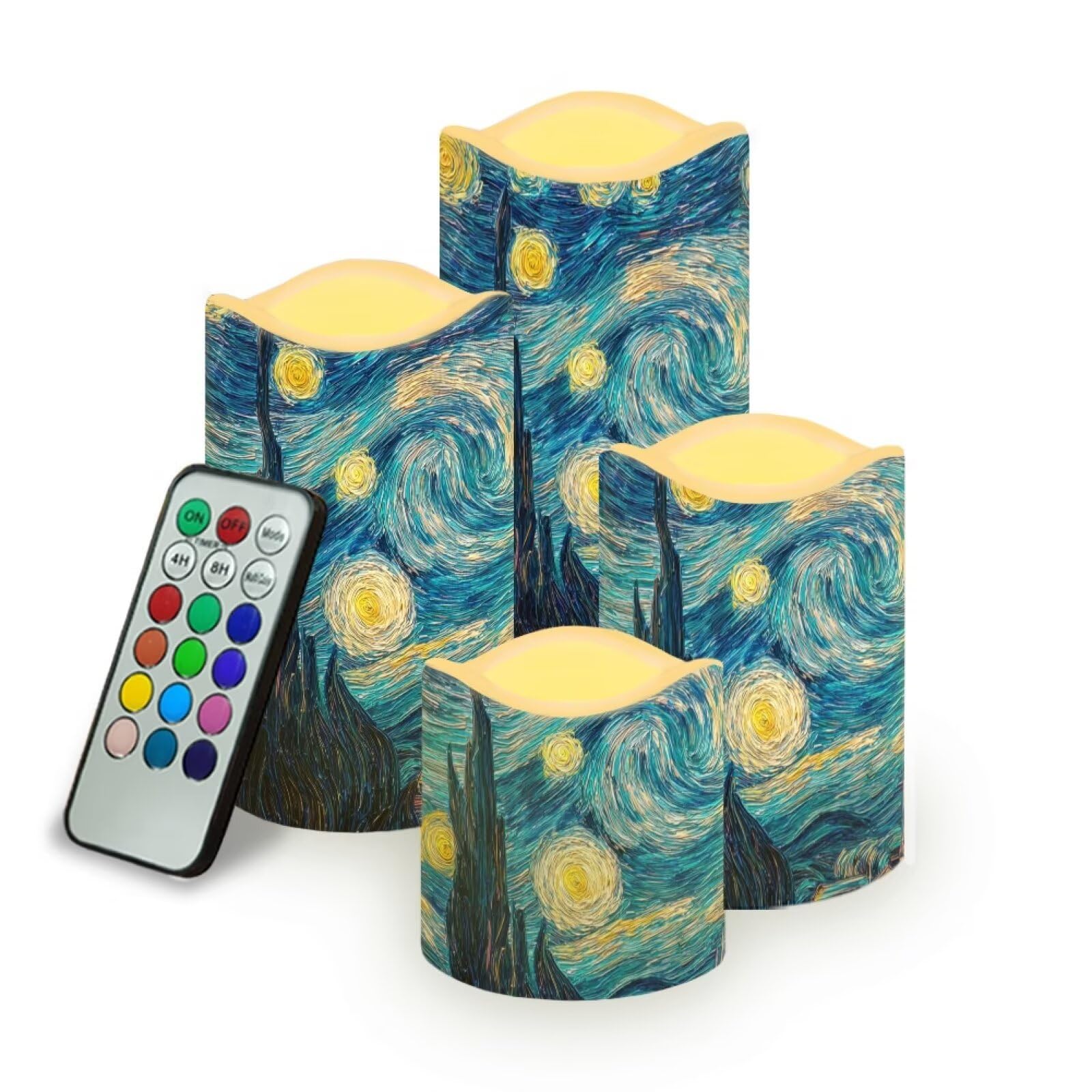 Starry Night Plastic Flameless Candles with Remote Control and Timer LED Flickering Battery Electric Pillar Candles for Table Decoration