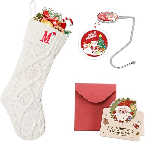 Miniatura 255 de Ulico Medias de Navidad con iniciales, calcetines de Navidad de punto con monograma bordado grande de 18 pulgadas, calcetín de Navidad para niños