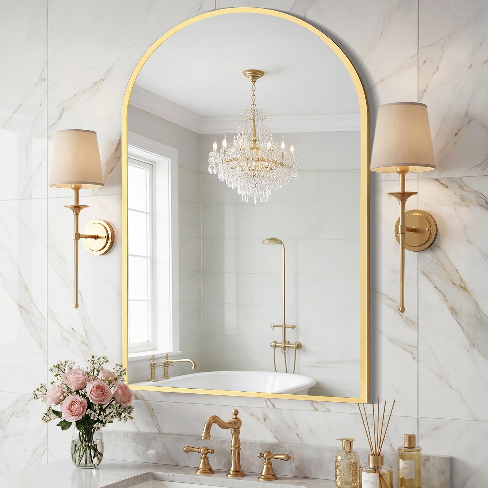 Sweetcrispy 26"x38" Arched Bathroom Mirror, Bathroom Mirrors for Over Sink
