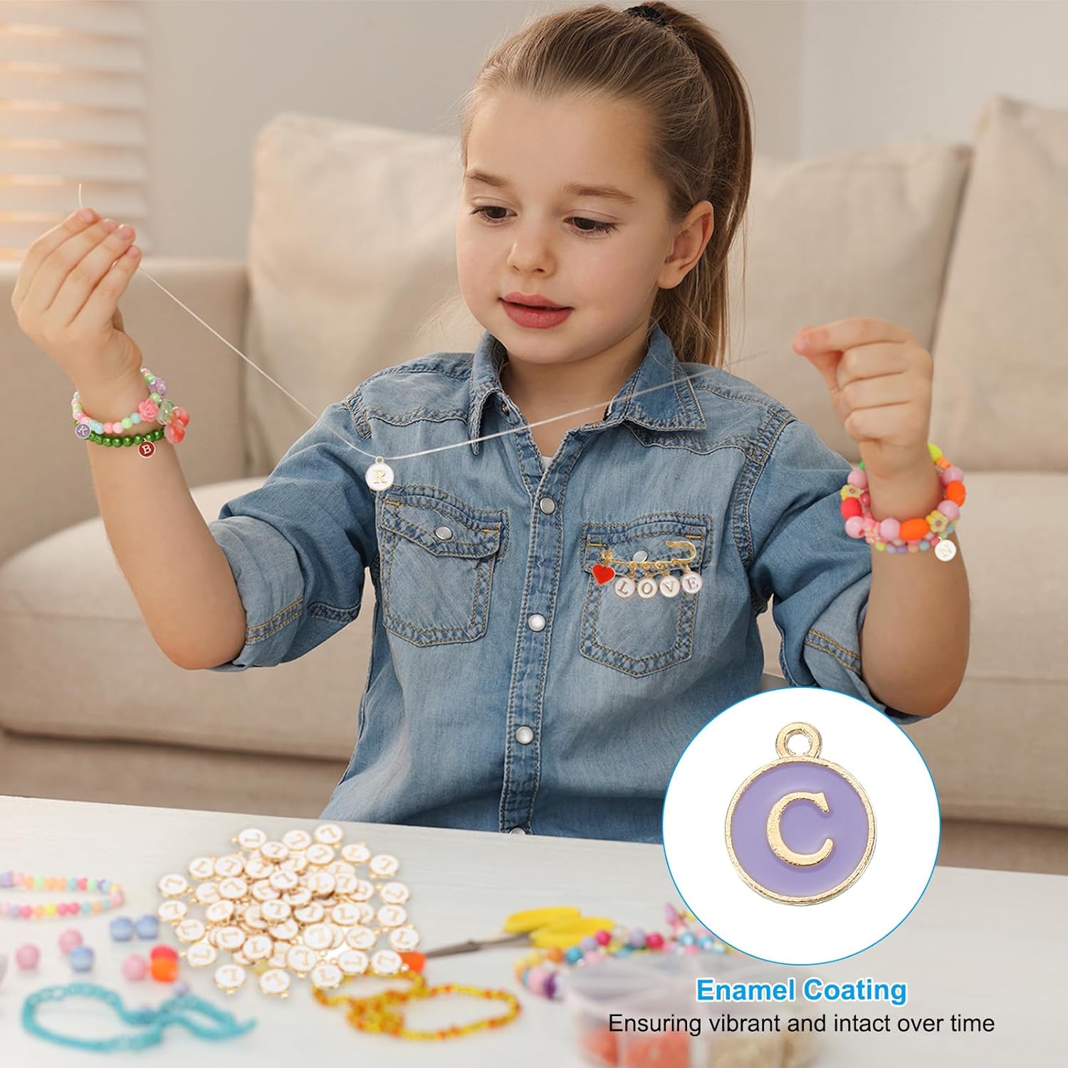 PATIKIL Letter Charm, 60Pcs Double Sided Alphabet Initial Charm Pendants Beads Enamel Charm for Bracelet Necklace Earring DIY Jewelry Making, Purple - Image 4