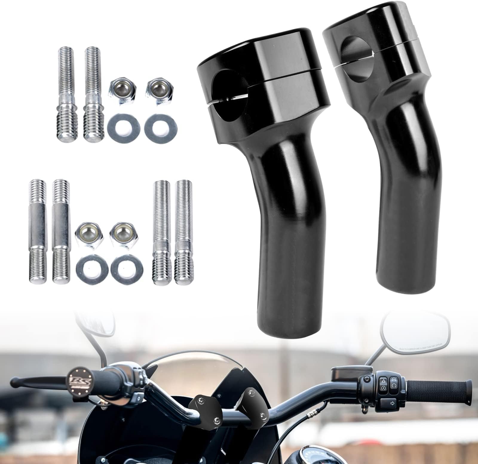 1 inch Handlebar Riser Clamp Round, 4 inch Height Increase Motorcycle Pullback Handle Bar Riser Compatible with Harley Dyna Softail Honda Kawasaki Vulcan Yamaha Accessories (Black)