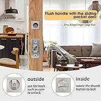 Vista 7 de Herrajes para puerta de bolsillo de privacidad de níquel cepillado, 2 3/8 pulgadas, cerradura de puerta cuadrada resistente de aleación de zinc