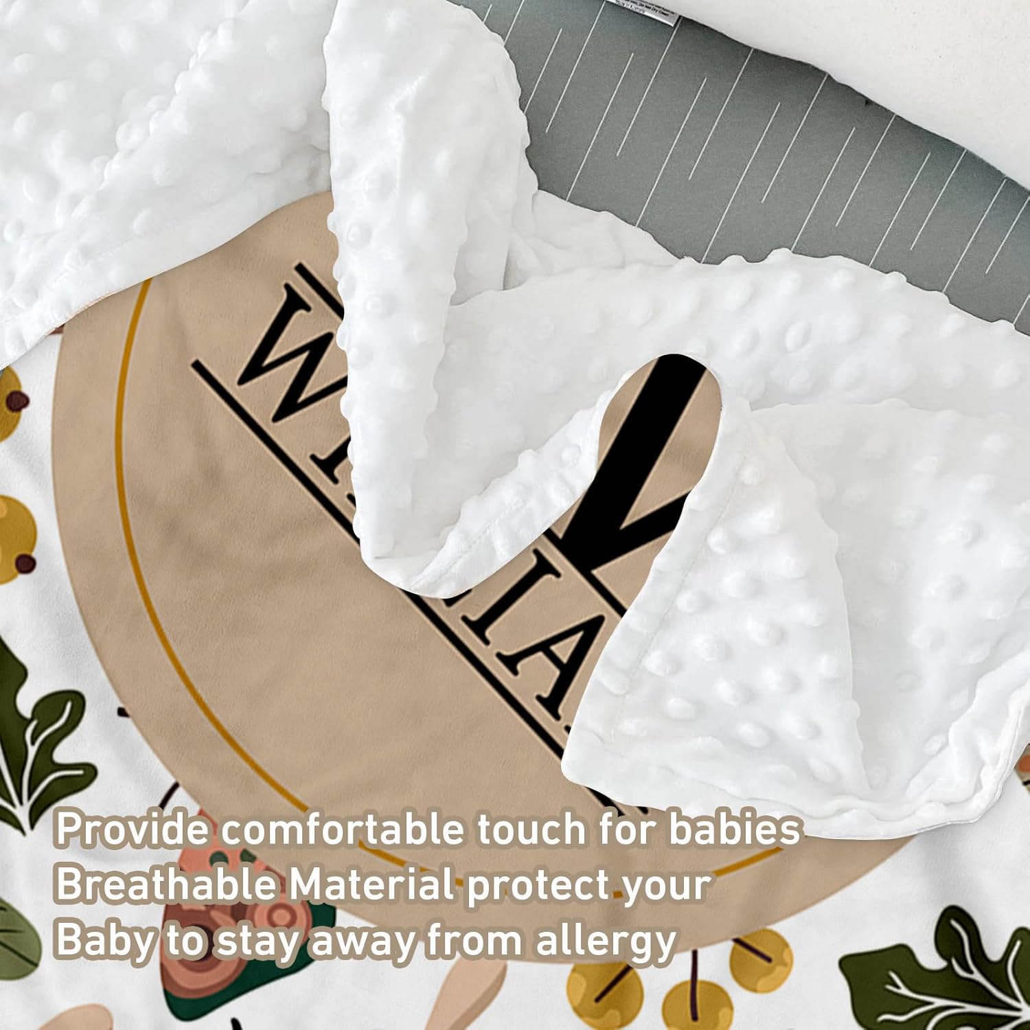 Custom Name Crib Bedding Set 3-Piece – Mushroom Design Baby Bedding Set with Personalized Soft Blanket, Fitted Sheet, Changing Pad Cover – Ideal Newborn Gift for Boys and Girls
