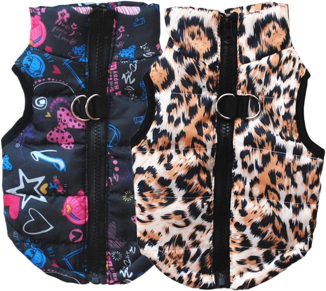 Yikeyo 2 Pack Winter Small Dog Girl Coat with Harness Hole Puppy Jacket Vest Polka Dot Cute Pattern Warm Clothes for Cold Weather xs ~…