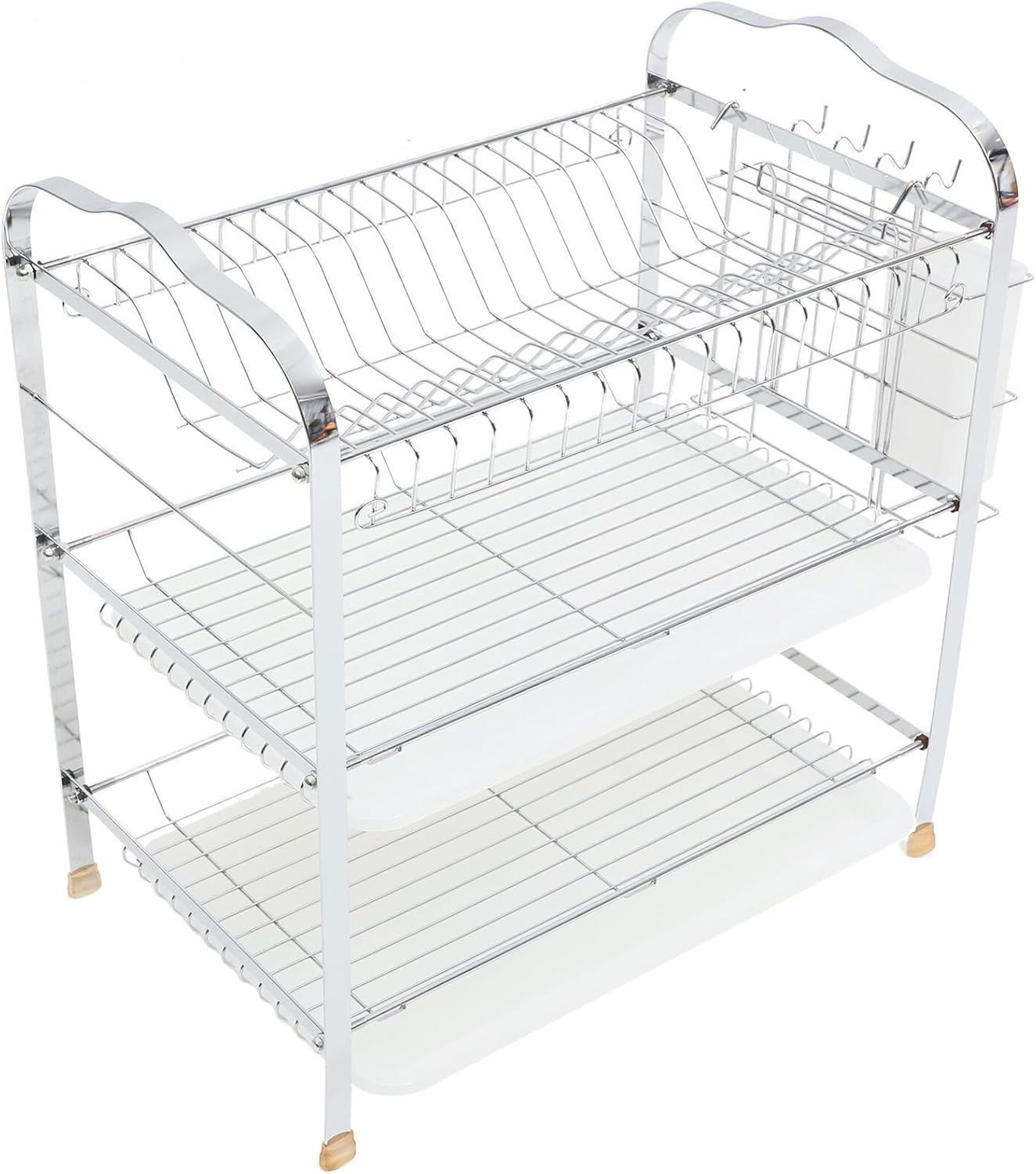 3-Tier Stainless Steel Dish Rack Kitchen Dish Draining Stand with Plate Bowl Chopstick Storage for Countertop Organization Random Style