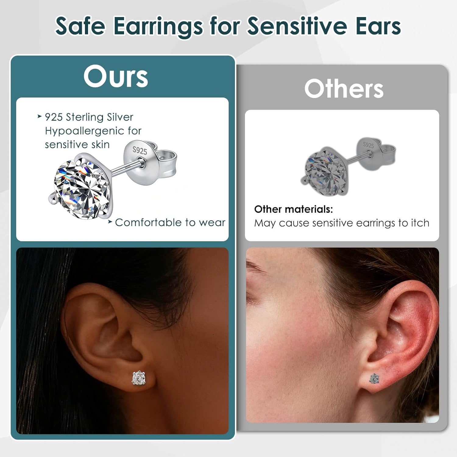 WES Moissanite Stud Earrings for Women Men - Hypoallergenic 925 Sterling Silver with 14K White Gold Plated Round Moissanite Earring - Image 5