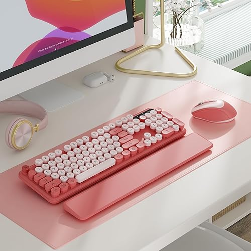Miniatura 2 de Combo de teclado y mouse inalámbricos, teclado de máquina de escribir con reposamuñecas desmontable, teclas redondas retro de tamaño completo, sueño
