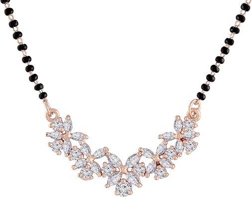 I Jewels Indian Wedding Bollywood Designer Single Black Beads Line CZ AD Mangalsutra For Women D070-81