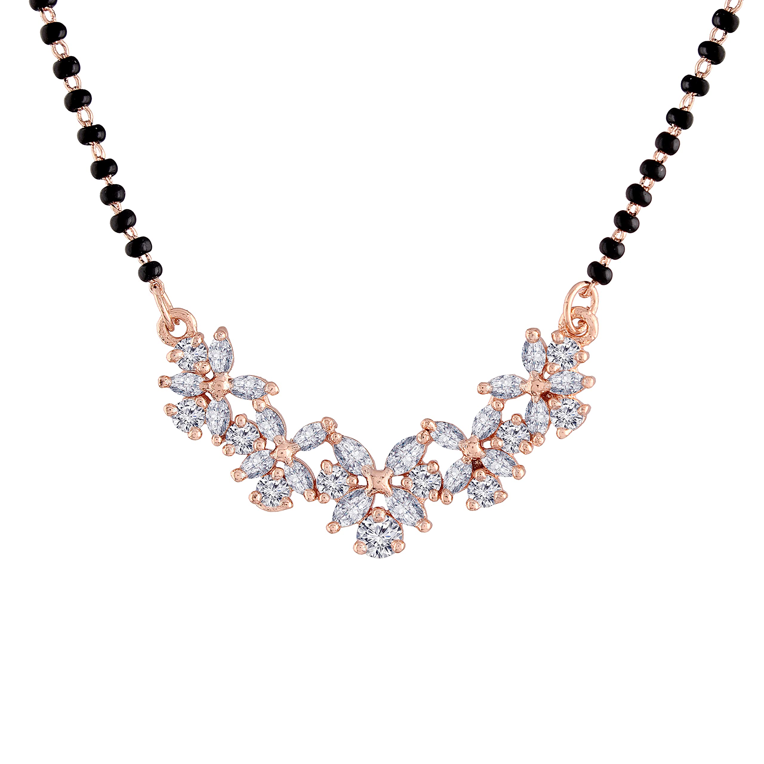 I Jewels 18k Rose Gold Plated Traditional Single Line American Diamond Pendant with Black Bead Chain Mangalsutra for Women (D073) (B095Y8NP45) Amazon Price History, Amazon Price Tracker
