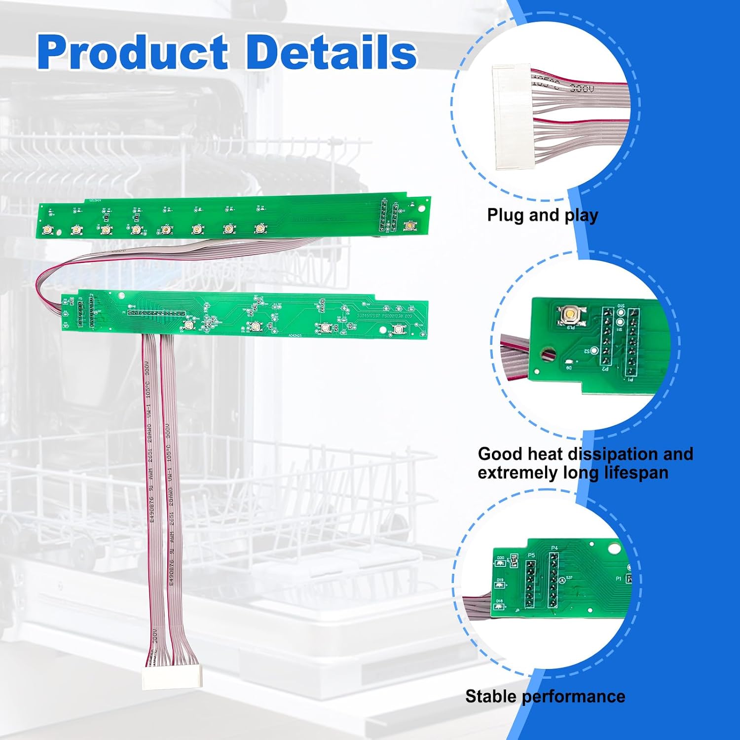 5304517587 Dishwasher Switch Assembly Compatible with Frigidaire Dishwasher Replace 5304517587, 4840235, AP6802340, PS12585690, EAP1258569 Dishwasher Switch Assembly