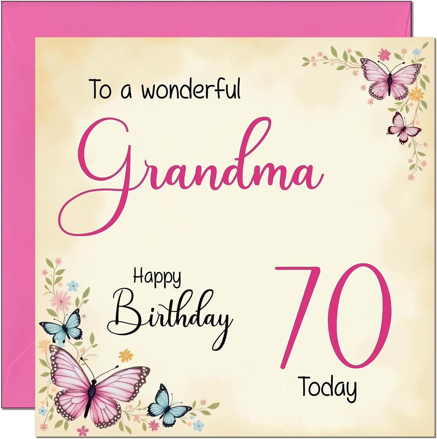 70th Grandma Birthday Card - Beautiful Butterfly Floral Grandmother Birthday Card for 70 Year old Seventy, Seventieth