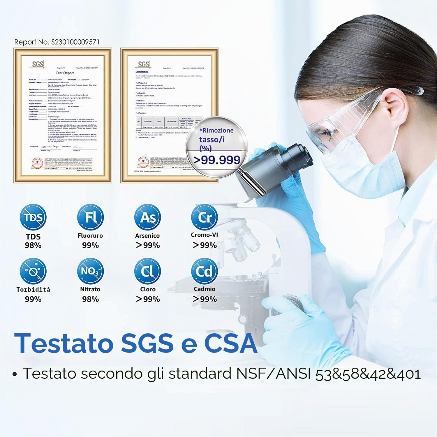 Waterdrop G3P600 Osmosi Inversa Sistema, Certificato NSF/ANSI 58 e 372, Sotto il Lavello, Riduzione dei TDS, 600 GPD, 2:1 da Puro a Scarico, Rubinetto LED Intelligente