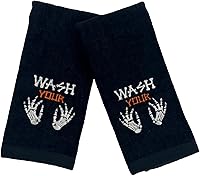 Vista 7 de Juego de 2 toallas de baño de Halloween con diseño de familia fantasma espeluznante, color negro, suave, 100% algodón, 12 x 18 pulgadas, decoración