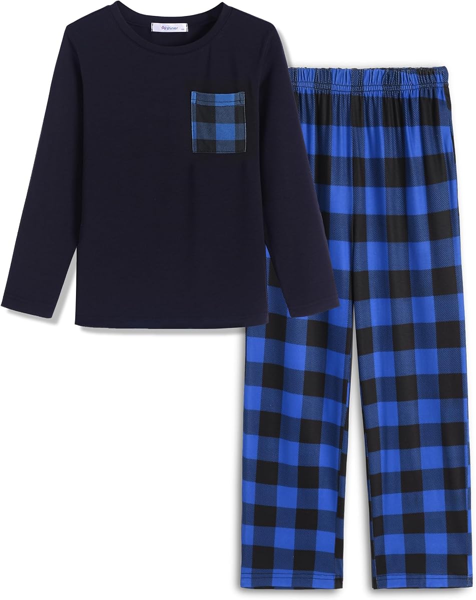 Arshiner Boys Pajamas Long Sleeve Top and Pants 2 Piece Pajama Set for Boys