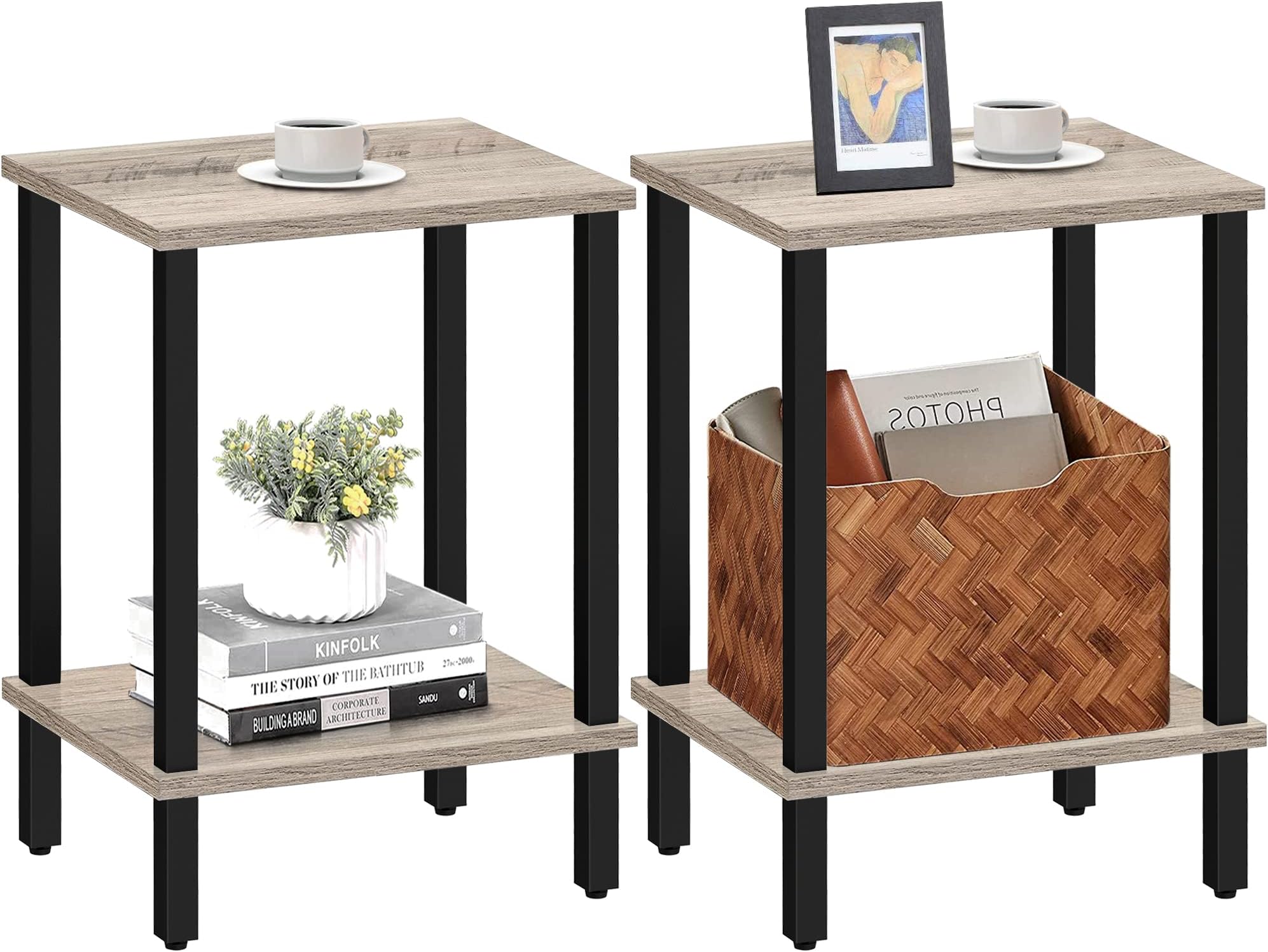 TUTOTAK End Table, Set of 2, Side Table, Nightstand, 2-Tier Storage Shelf, Sofa Table for Small Space, Living Room, Bed Room TB01BG035