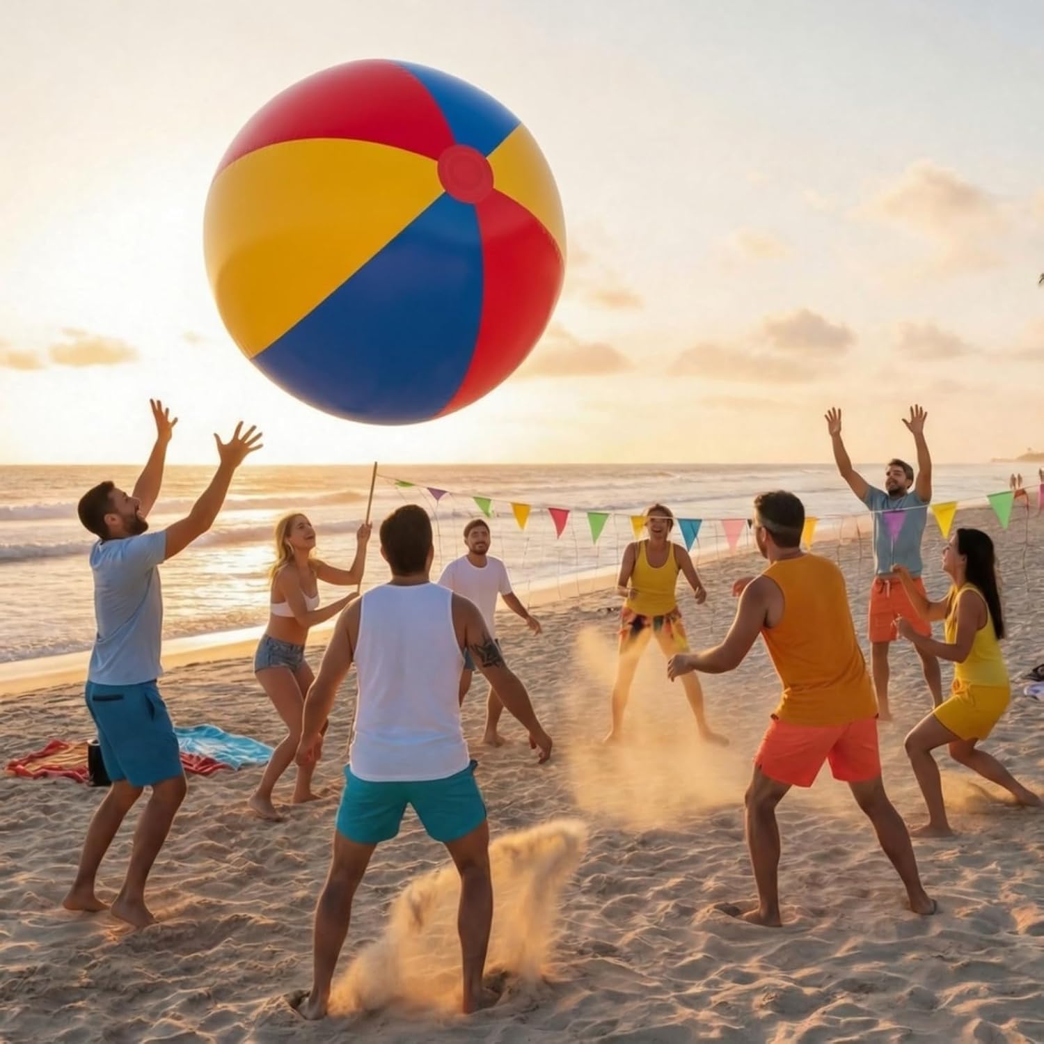 Zhanmai 2 Pieces 48 Inch Giant Inflatable Beach Ball Jumbo Rainbow Color Beachballs Blow up Huge Plastic Inflatable Balls for Kids Adults Water Games Summer Pool Swimming Party